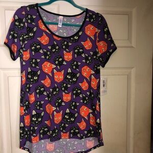 LuLaRoe Classic T Small kitty Cats Purple Tunic S